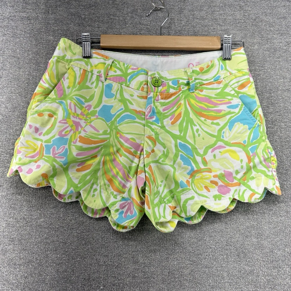 Lilly Pulitzer The Buttercup Shorts Women Size 0 Green Floral Summer Beach